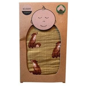 Milkbarn Organic Cotton fox print baby swaddle blanket NEW
